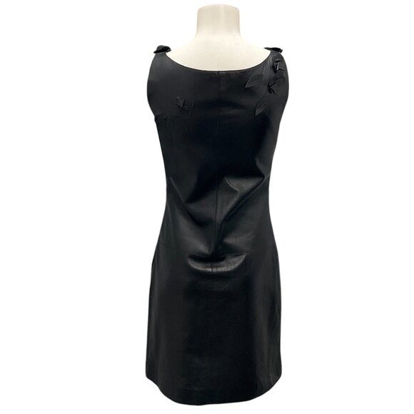 Moschino Black Floral Applique Sleeveless Leather Dress - Picture 3 of 5